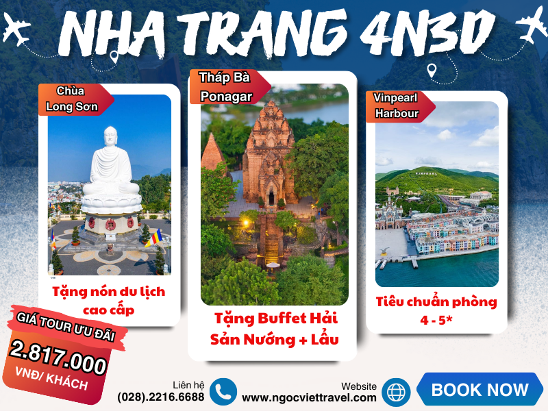 TOUR NHA TRANG 4 NGÀY  - KHÁCH SẠN 5 SAO - TẶNG BUFFET HẢI SẢN + UỐNG BEER KHÔNG GIỚI HẠN