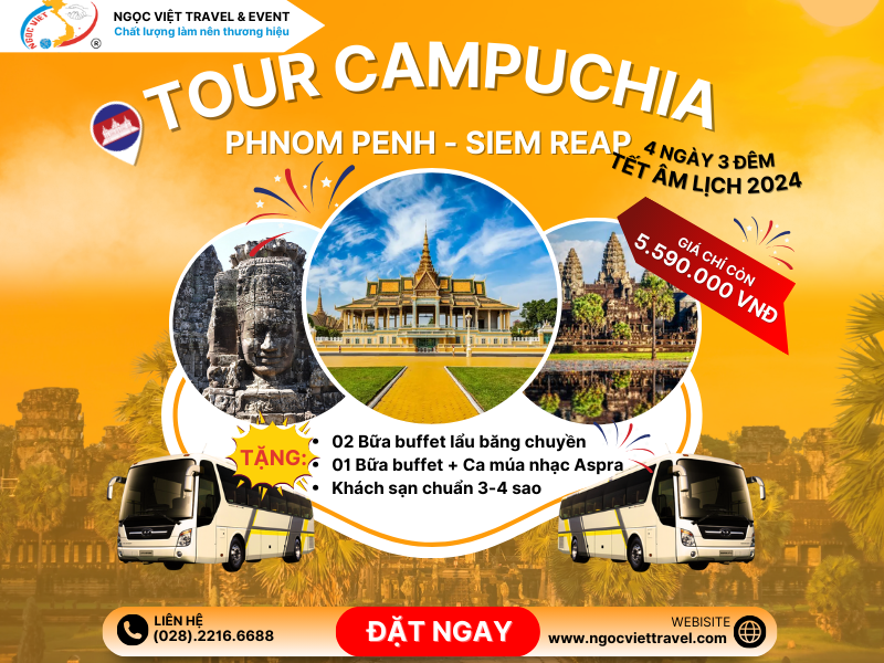 TOUR CAMPUCHIA - SIEM REAP - PHNOMPENH - TẾT ÂM LỊCH - XE LIMOUSINE