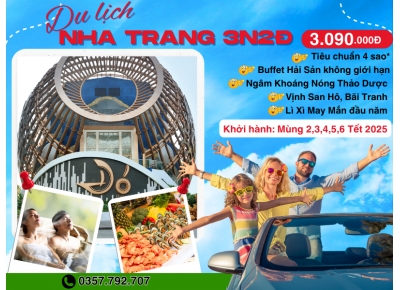 TOUR NHA TRANG, TẾT ẤT TỴ - BUFFET HẢI SẢN - NGÂM KHOÁNG NÓNG - KHÁCH SẠN 4 SAO